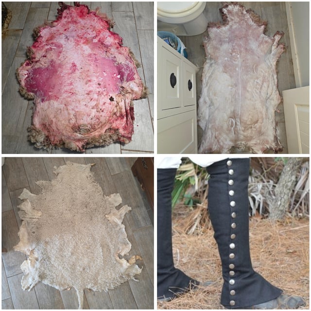 Insight (pattern) for design & assembly of sheepskin gaiters: hide side out, wool side in relacionado con trabajo en cuero
